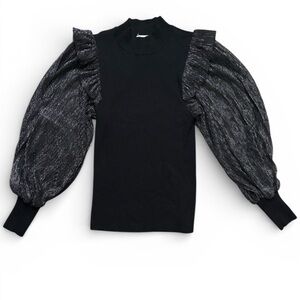 Cato Black and Silver Puff Sleeve Blouse